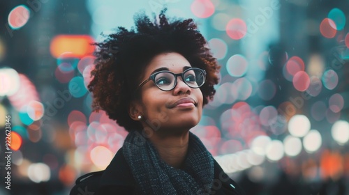 Woman Smiling With Soft Lights in Cozy Indoor Setting at Evening