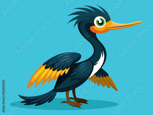 Mignon oiseau Darter Anhinga Set Cartoon Vector - Illustration libre de droits
