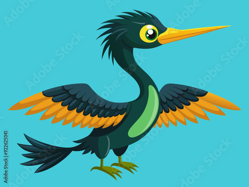 Mignon oiseau Darter Anhinga Set Cartoon Vector - Illustration libre de droits
