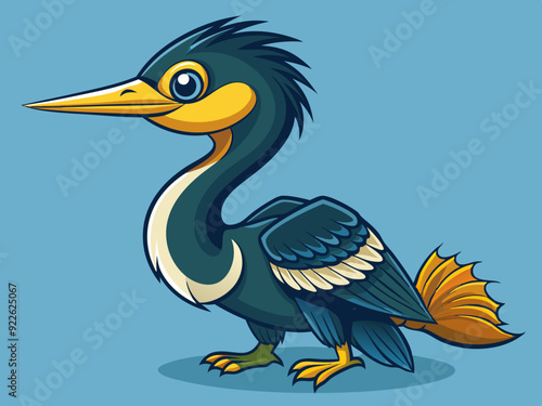 Mignon oiseau Darter Anhinga Set Cartoon Vector - Illustration libre de droits
