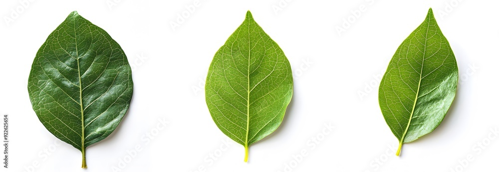 Three Green Leaves on White Background. Three Green Leaves on White Background.