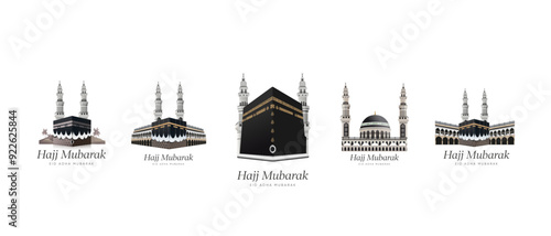 set of 5 stickers for kaaba vector for Mawlid al nabi or Mawlid al nabawi -  translations: "Prophet Muhammad Birthday"