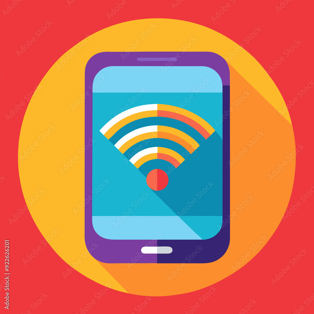 Mobile phone displaying Wi-Fi signal icon on colorful background Mobile phone displaying Wi-Fi signal icon on colorful background