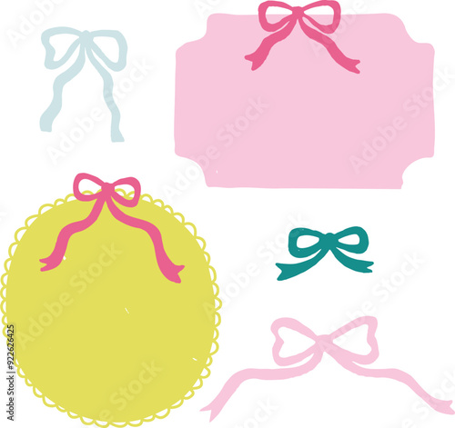 cute hand drawn unique banners for text lettering frames bows preppy coquette bright colorful