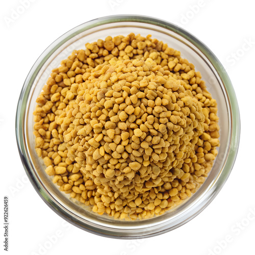 A top view clear glass Bowl of Fenugreek isolated on a transparent background photo