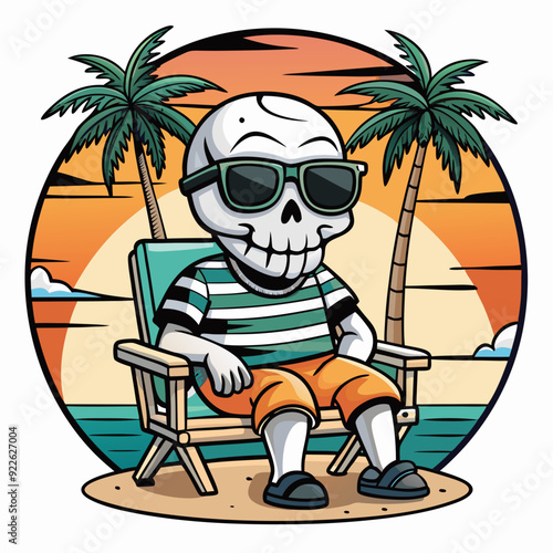 A skull wearing sunglasses and sitting on a chair art vector illustration