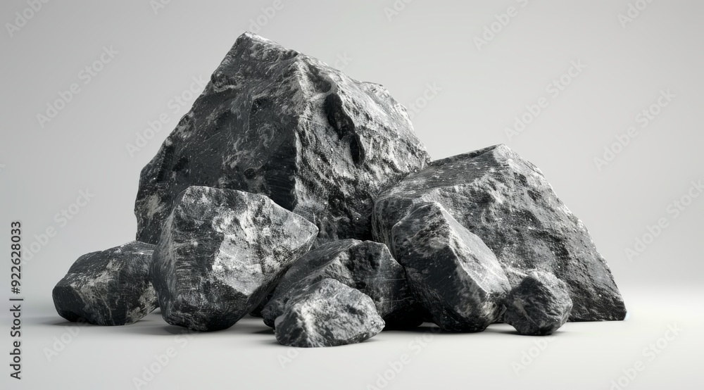 Black Rough Rocks Piled on Light Background Black Rough Rocks Piled on Light Background
