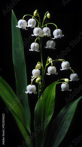 Neon Outline White Lily Of The Valley Against The Dark