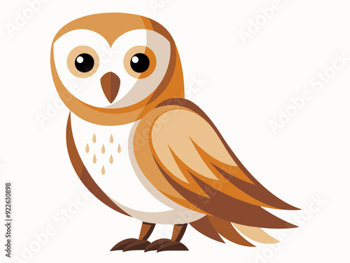 Ensemble de hibou mignon de grange (tyto alba) avec le visage blanc et les ailes brunes dessin animé sauvage forêt oiseau animal conception illustration de vecteur plat isolé sur le fond blanc


