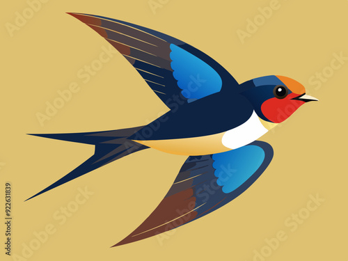 Hirondelle ou Martin comme oiseau passereau avec de longues ailes pointues Ensemble de vecteurs
