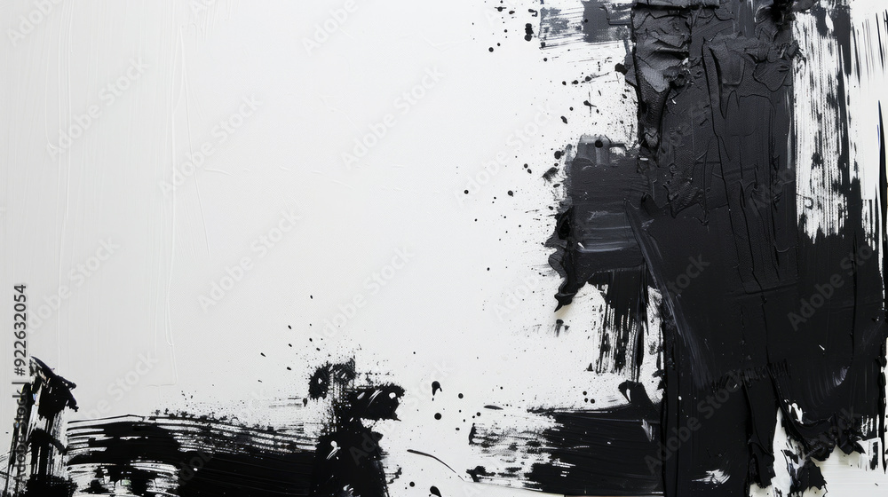 Dynamic abstract art piece featuring raw black and white textile elements created in studio Dynamic abstract art piece featuring raw black and white textile elements created in studio