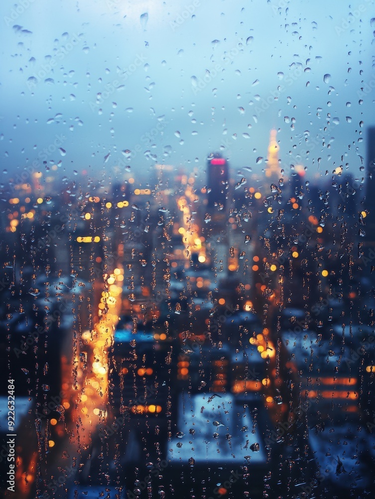view of the city from the window during the rain. Panoramic view of blurred cityscape and raindrops, blurred city. copy space view of the city from the window during the rain. Panoramic view of blurred cityscape and raindrops, blurred city. copy space