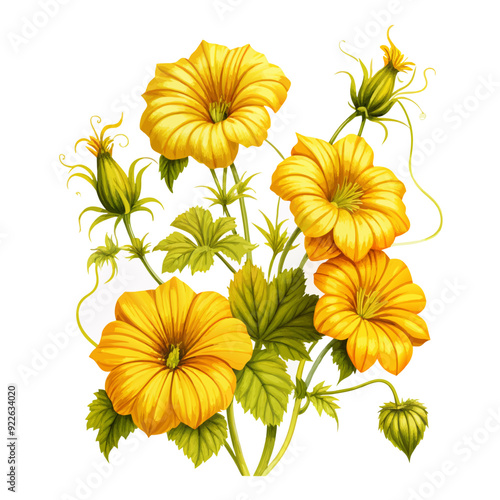 Yellow pumpkin flowers on a isolated white background (13)