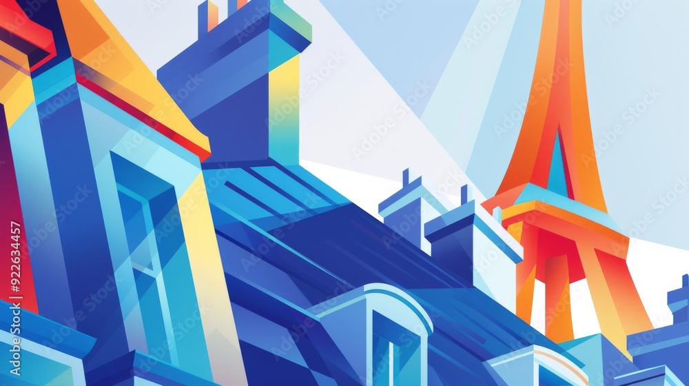 A Stunning and Colorful Architectural Landscape Featuring an Iconic Tower in the City A Stunning and Colorful Architectural Landscape Featuring an Iconic Tower in the City