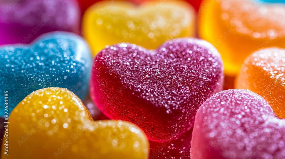 A close up of a pile of colorful heart shaped gummy bears A close up of a pile of colorful heart shaped gummy bears