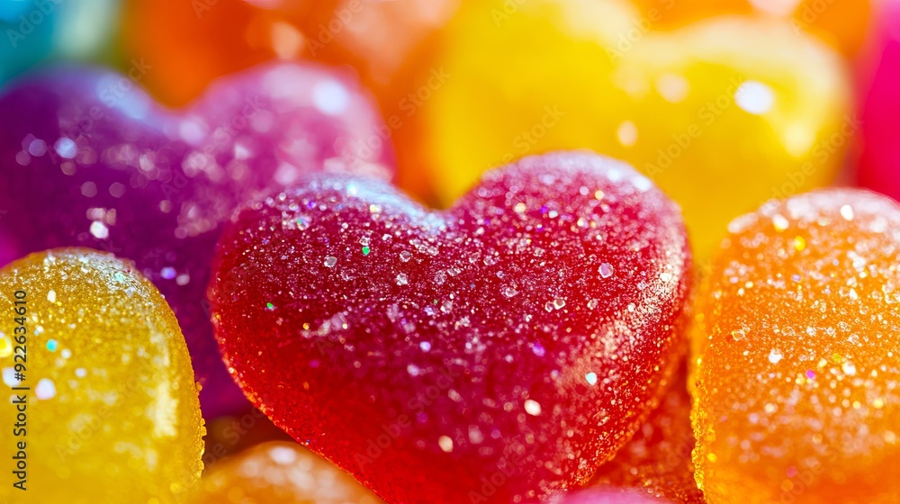 A close up of a bunch of colorful gummy hearts A close up of a bunch of colorful gummy hearts