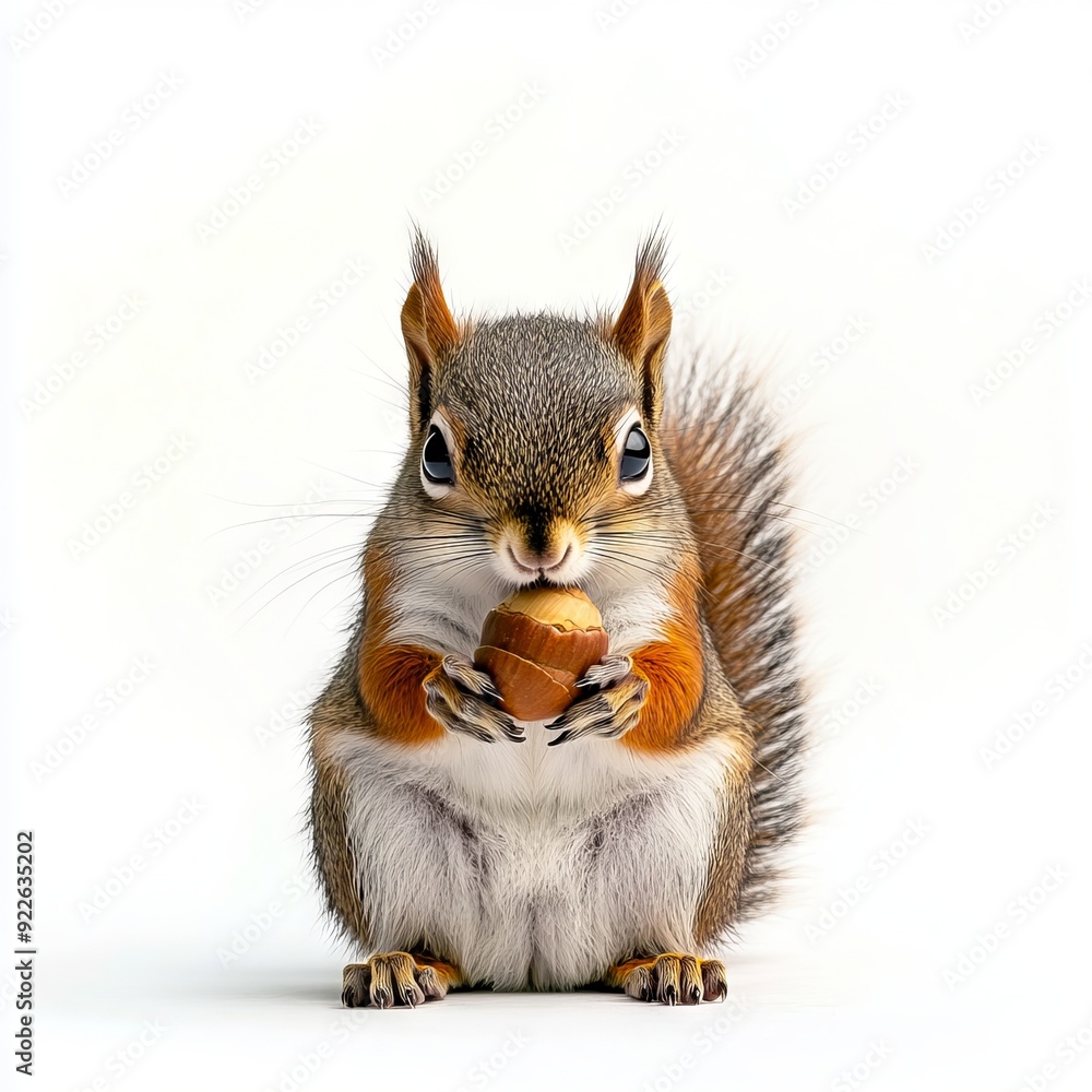 Obraz premium A squirrel eating a nut on a white background