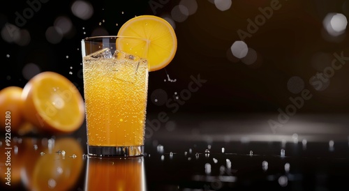 Refreshing Citrus Drink With Ice Surrounded By Oranges In Dimly Lit Setting