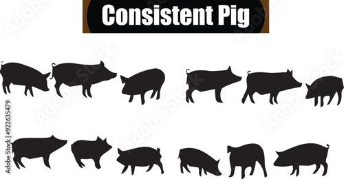 Consistent Pig Flat Black Silhouette Vector Art Bundle
