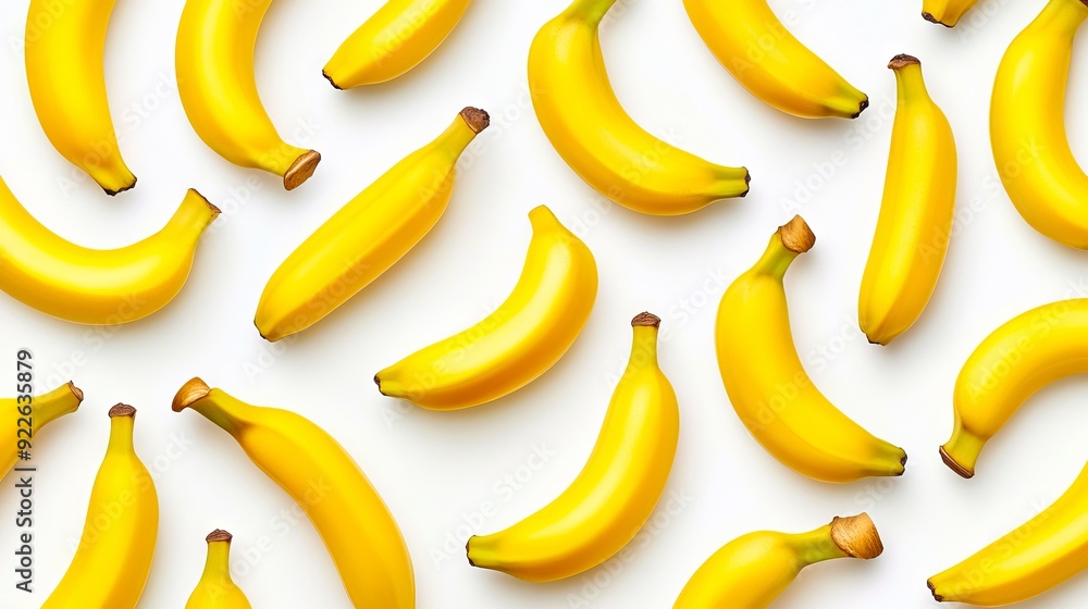 A bunch of yellow bananas on a white surface A bunch of yellow bananas on a white surface