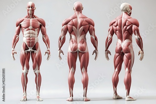 Detailed 3D human anatomy illustration showcasing muscular system