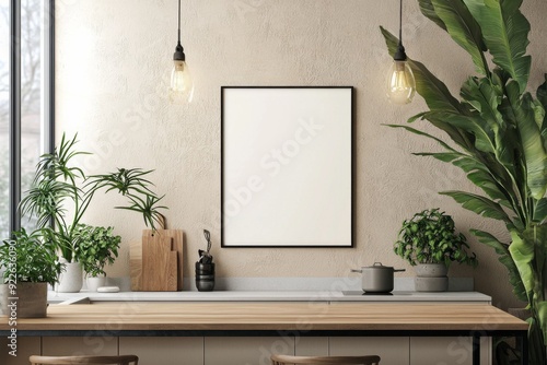 Minimalist Kitchen interior with Poster Mockup created with Generative AI