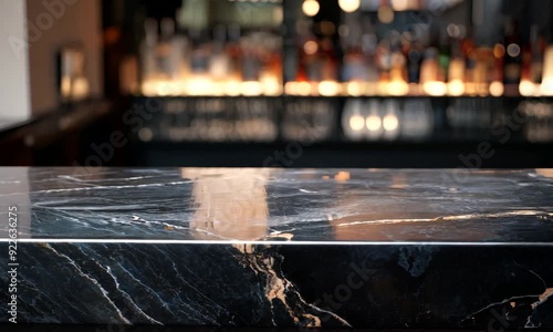 Black marble bar counter top with blank space product mockup