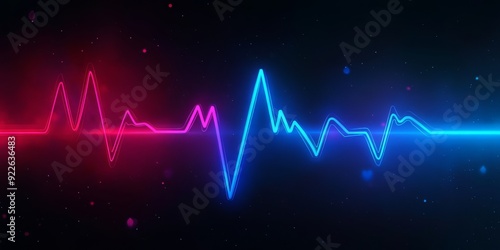 This artistic representation of a detailed cardiogram shows the hearts electrical activity with vibrant blue and pink waveforms against a cosmic backdrop, blending science and creative expression