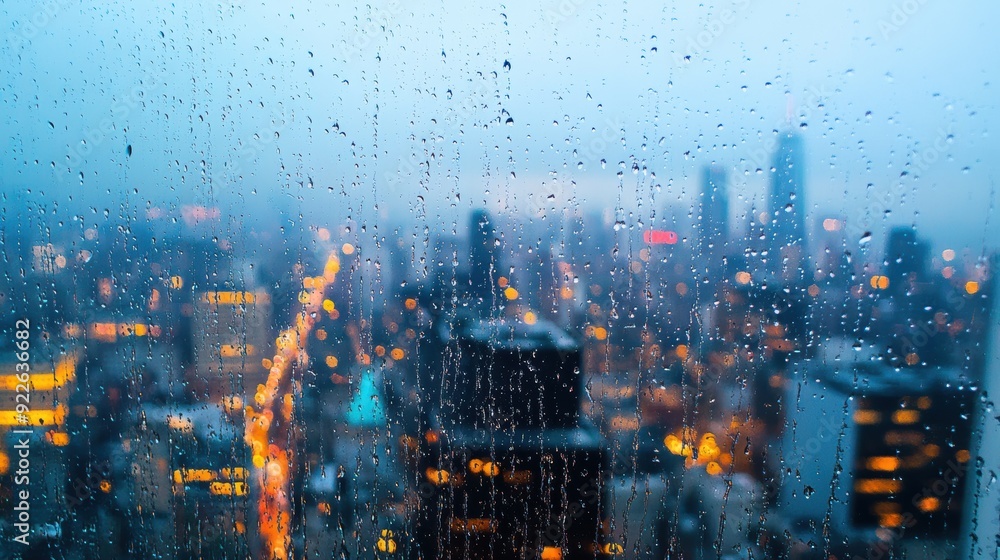 view of the city from the window during the rain. Panoramic view of blurred cityscape and raindrops, blurred city. copy space view of the city from the window during the rain. Panoramic view of blurred cityscape and raindrops, blurred city. copy space