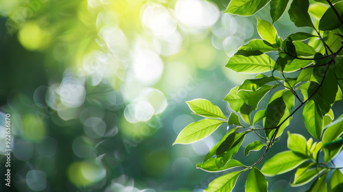 Lush green leaves captured in natural light during a bright sunny day