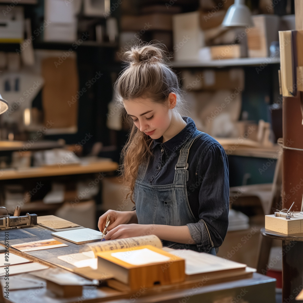 woman working in a book bindery woman working in a book bindery