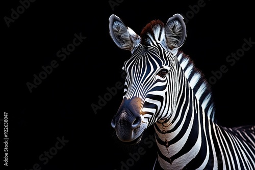 A zebra standing in front of a black background