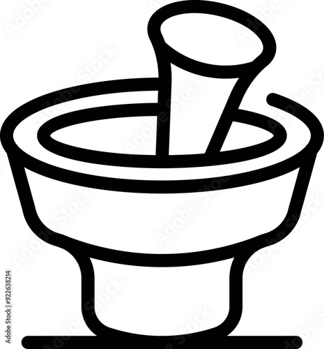 Pharmacy mortar and pestle crushing grinding mixing line icon isolated on white background