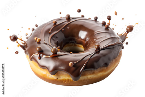 splash chocolate donut sweet, isolated,  transparent background, AI Generative