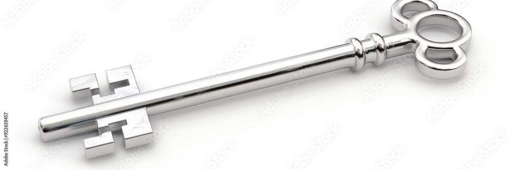 Modern silver key on a white backdrop suitable for graphic or web design Modern silver key on a white backdrop suitable for graphic or web design