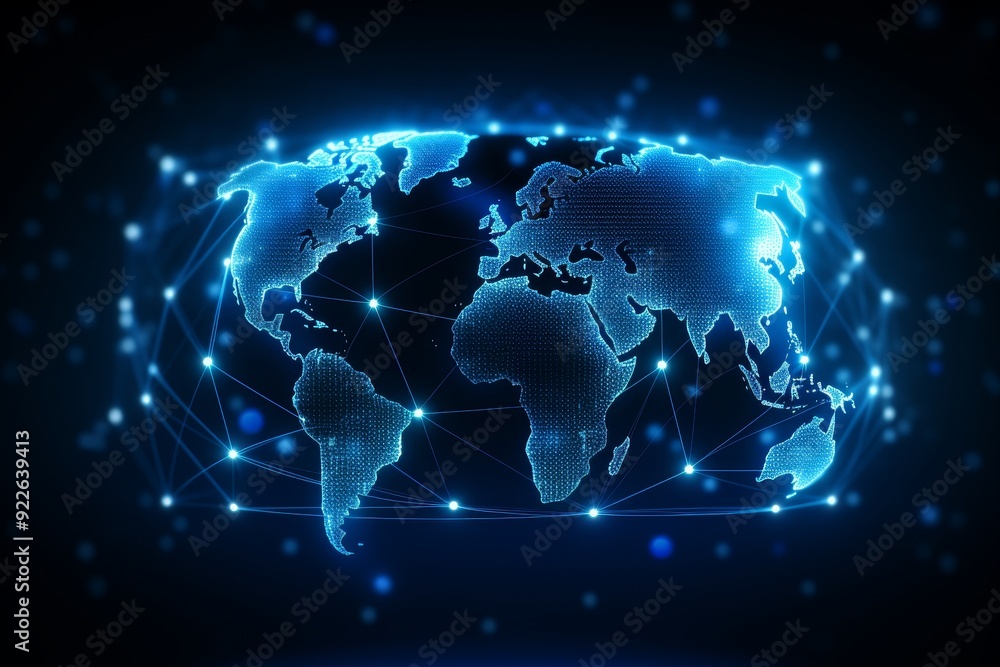 World map overlay with continents interconnected for data transfer in double exposure World map overlay with continents interconnected for data transfer in double exposure