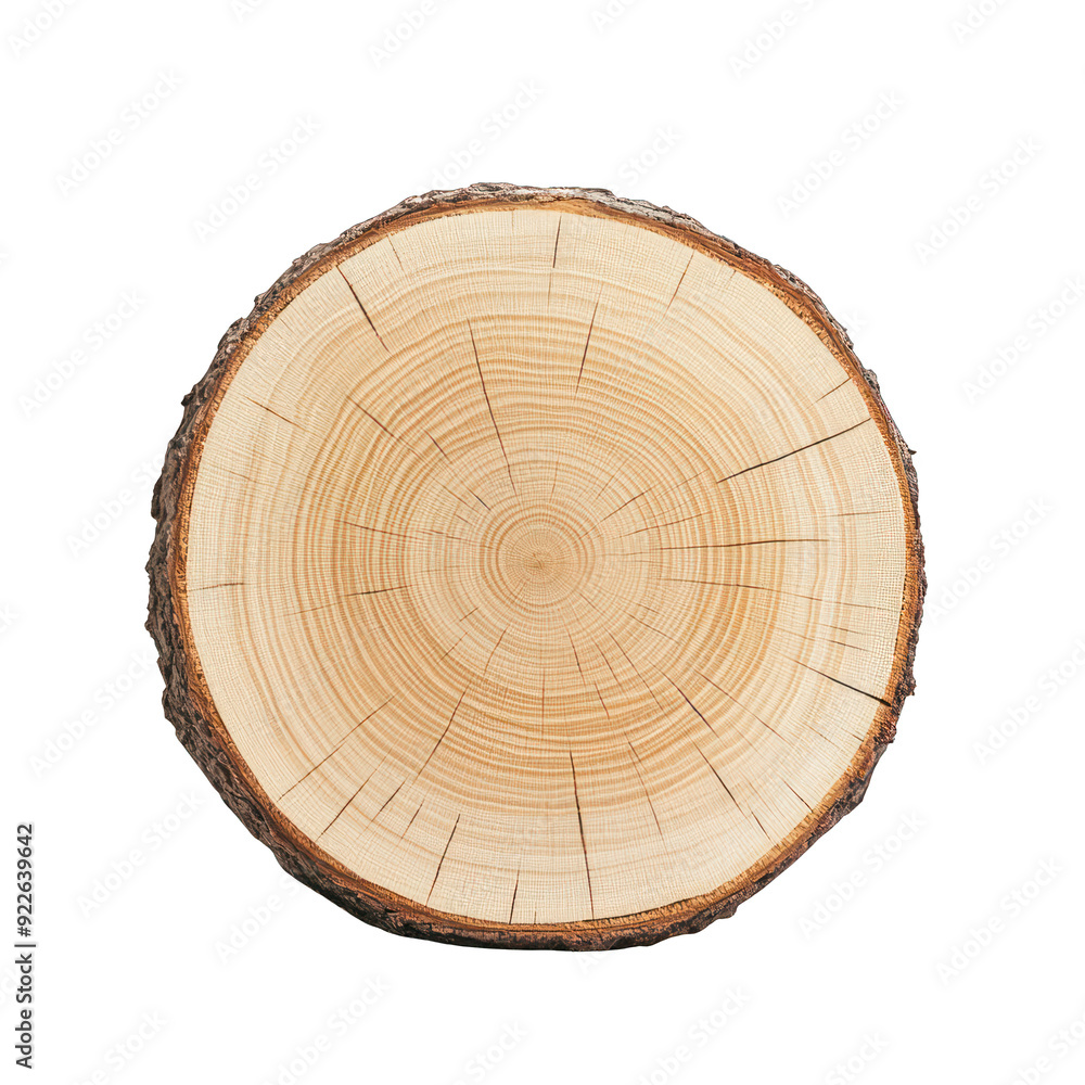 Fototapeta premium A close-up view of a wooden log slice showcasing natural rings and textures, perfect for organic and rustic themes. transparent background