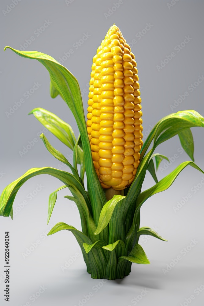 Obraz premium Ripe corn on the cob with juicy kernels, fresh and ready to eat, still in the husk
