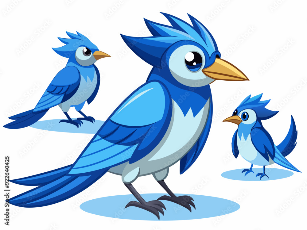 Geai bleu oiseau diverses poses dessin animé personnage vectoriel Geai bleu oiseau diverses poses dessin animé personnage vectoriel