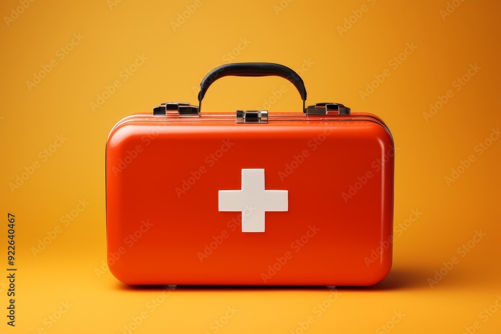 Vibrant ad banner featuring colorful first aid kits and medical supplies on bright background Vibrant ad banner featuring colorful first aid kits and medical supplies on bright background