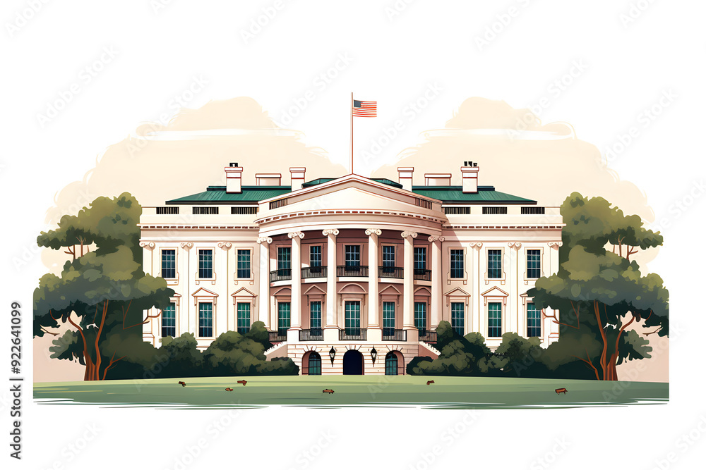 Obraz premium illustrated white house, the white house illustration vintage style