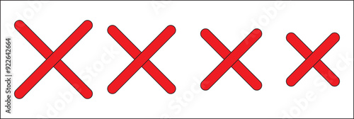 Cross x vector icon set. No, Cancel, Wrong, Delete, Red cross X symbol. Vector illustration isolated on white background.