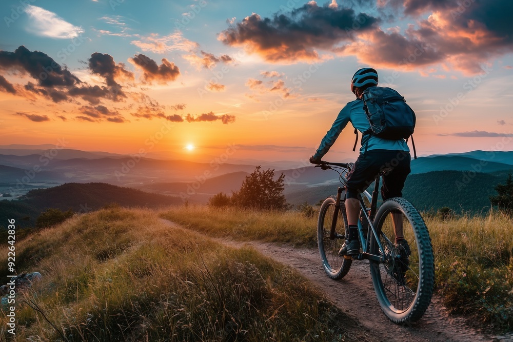 Fototapeta premium person riding a bike in the sunset