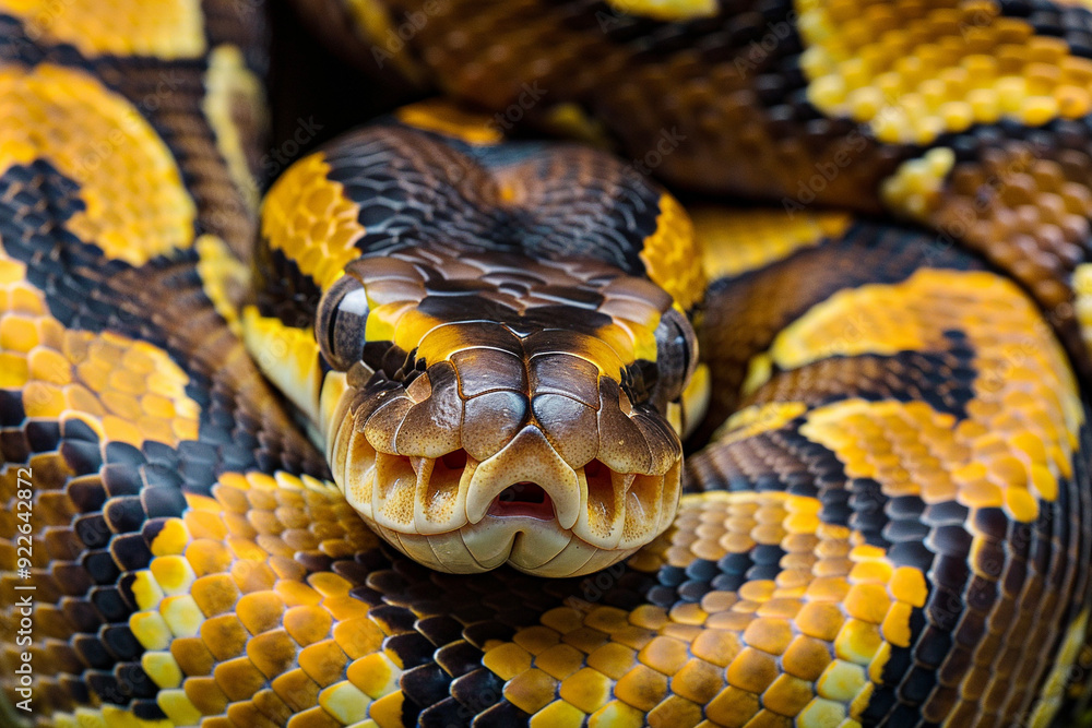 Obraz premium Close-Up of a Yellow and Black Snake