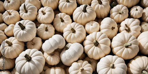 Collection of pumkins. Banner for autumn seasonal holidays background, Pile of many harvested white pumpkins at farmers marketCollection of pumkins. Banner for autumn seasonal holidays background, Pil