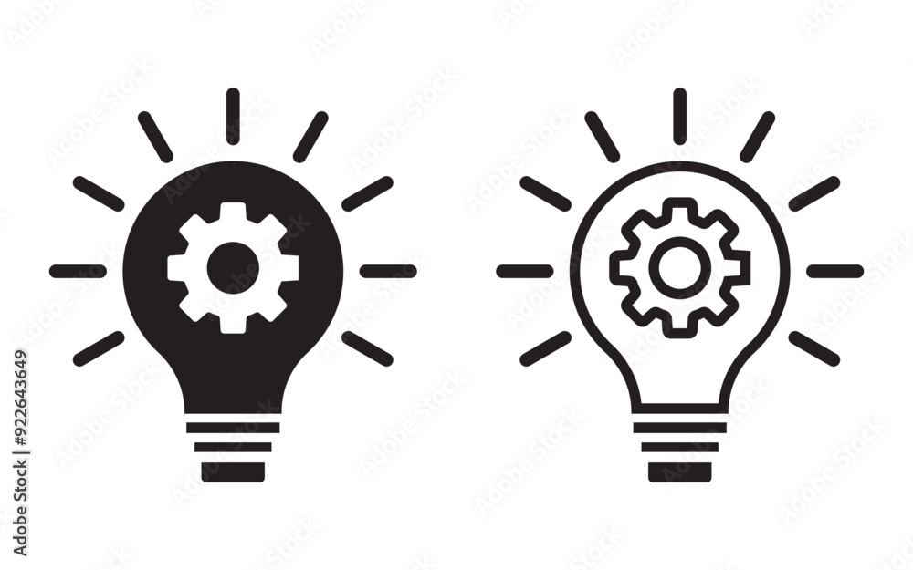 Idea lightbulb icon, Innovation icon set with lightbulb and gear sign. inspiration simple thinking symbol solution vector icon. Idea lightbulb icon, Innovation icon set with lightbulb and gear sign. inspiration simple thinking symbol solution vector icon.
