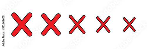 Big red cross icon. Red x wrong sign vector flat illustration design on white background .Set of hand drawn X marks
