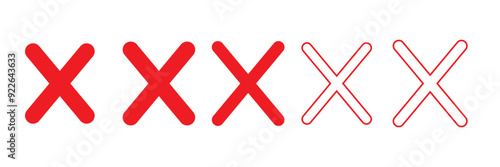 Big red cross icon. Red x wrong sign vector flat illustration design on white background .Set of hand drawn X marks