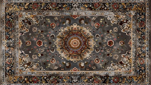 An intricate and beautiful Persian design area rug showcasing rich and vibrant colors photo