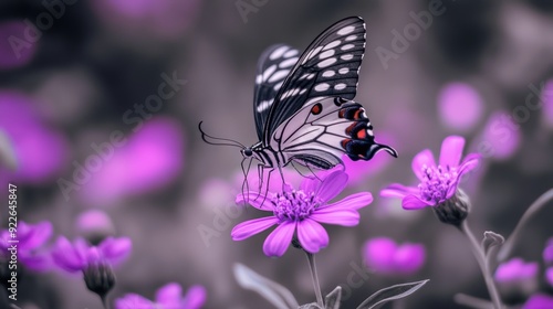 Wallpaper Mural Black and White Butterfly on Purple Flower Torontodigital.ca